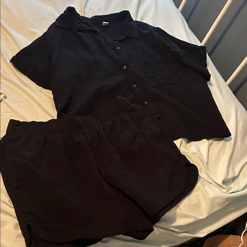 Old Navy Black Button-Up Shirt and Shorts Set